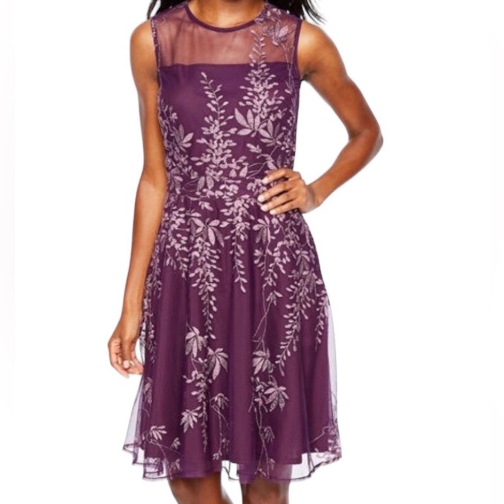 J. Taylor Color Egg Plant Sleeveless Fit and Flare Midi Sparkle Dress. Size: 6